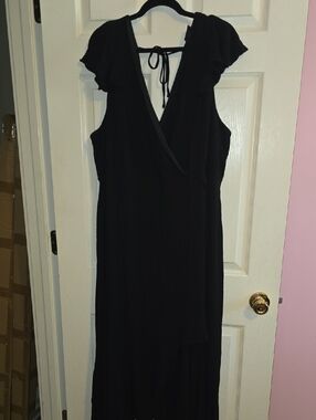 torrid Black V-Neck Tie-Back Maxi Dress Romper